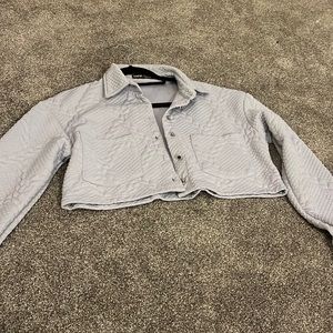 Long sleeve cropped collared cardigan. Good material. Blue: SHEIN, size: XS